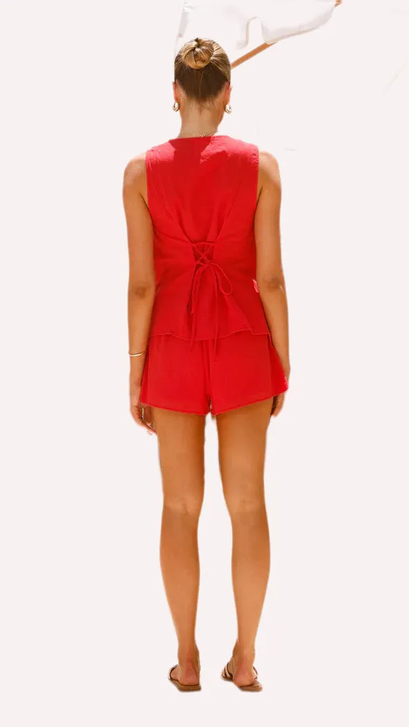 Sophisticated Asymmetrical Buttoned Vest and Tailored Shorts Set