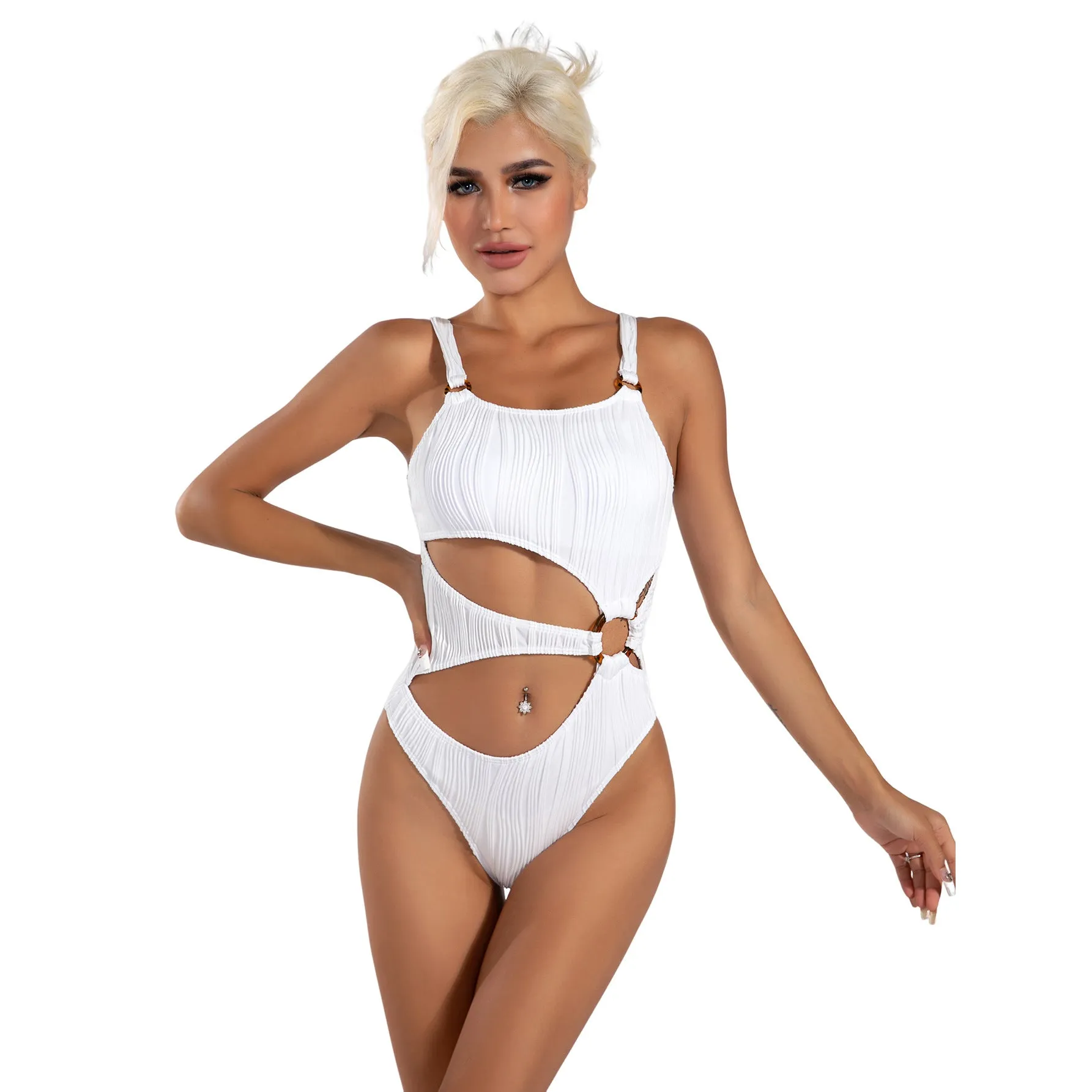 Sophisticated Cutout One-Piece Swimsuit with Ring Accents and Sleek Design