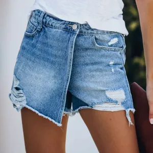 Storm High-Rise Distressed Asymmetrical Denim Skort