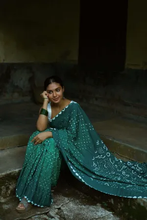 Summer collection sarees - Basant - Bandhani green shaded saree