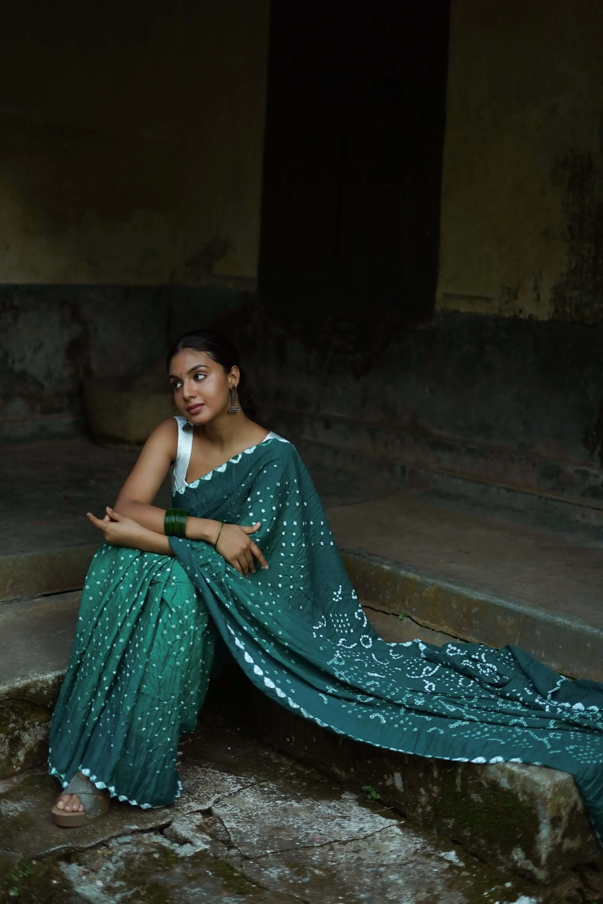 Summer collection sarees - Basant - Bandhani green shaded saree
