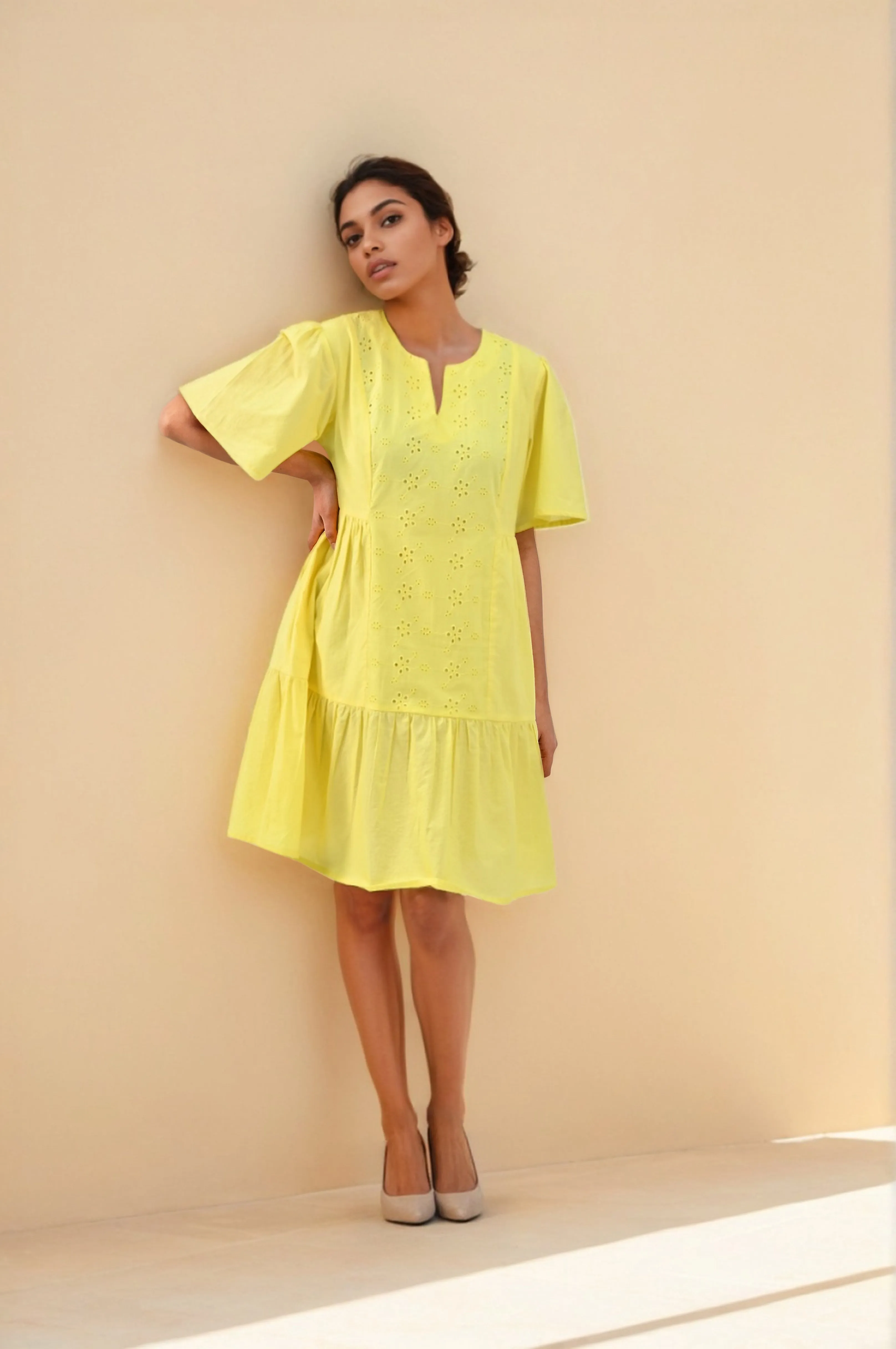 Sunlit Charm Embroidered Cotton Mini Dress