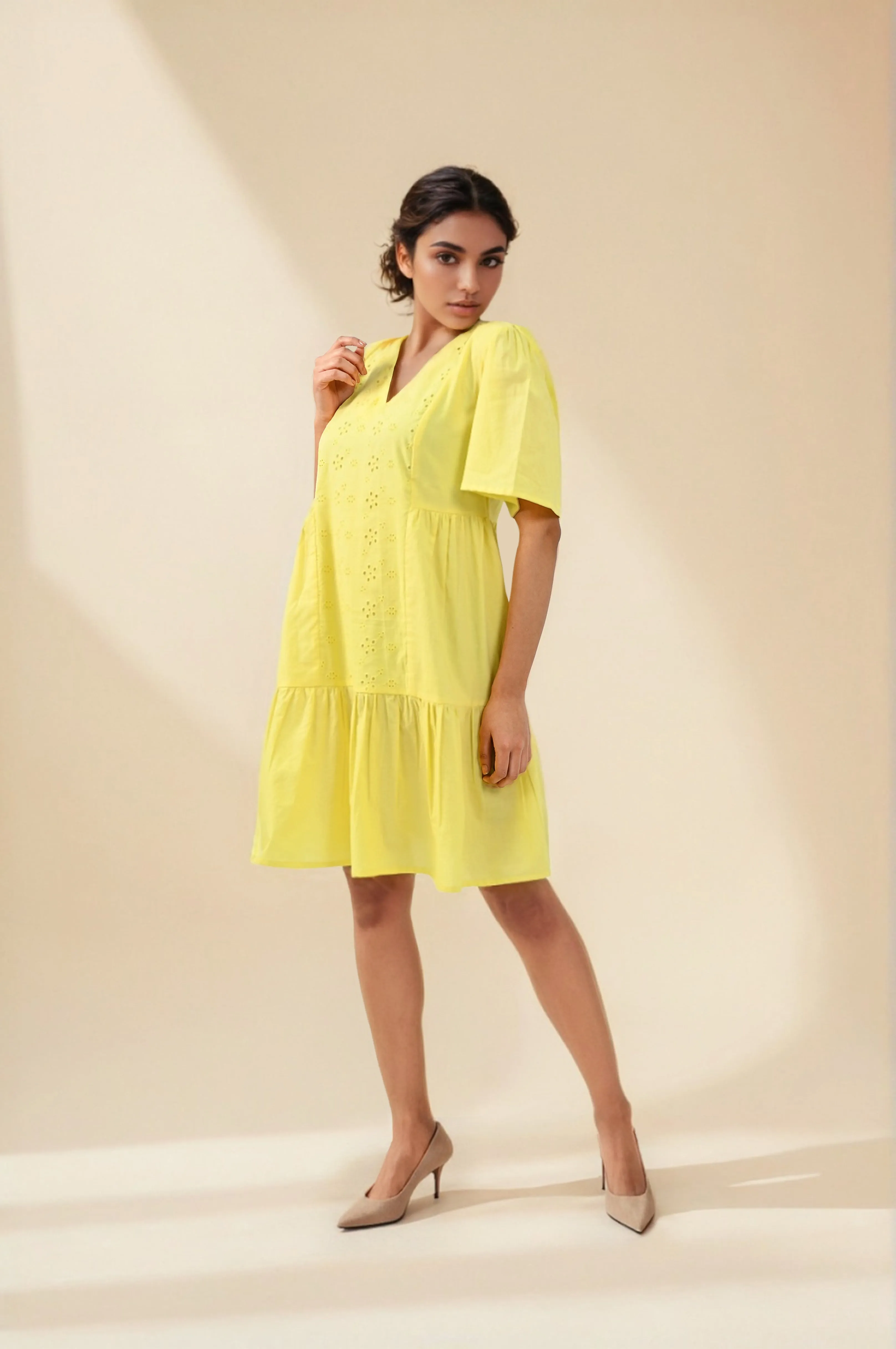 Sunlit Charm Embroidered Cotton Mini Dress