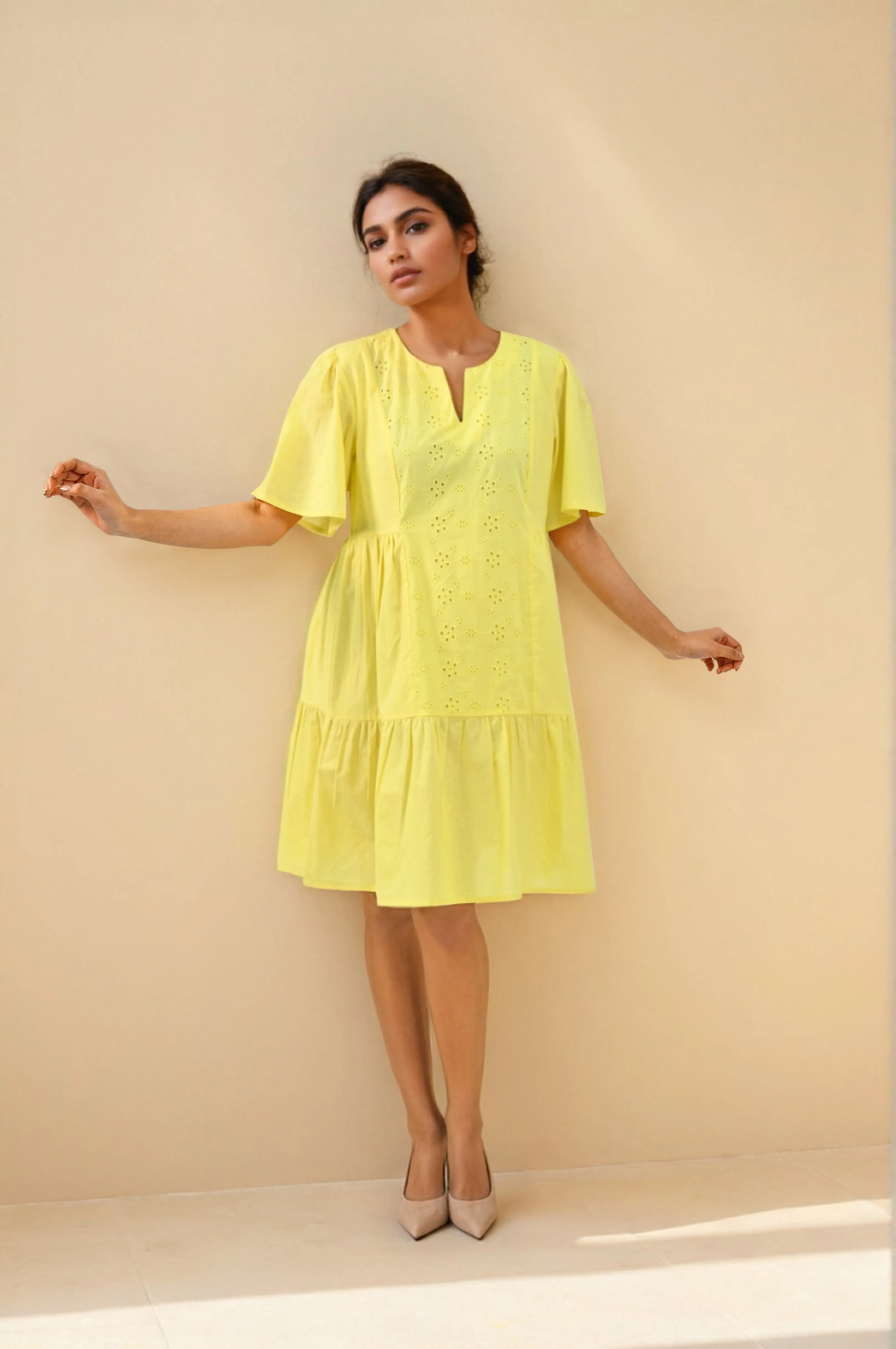 Sunlit Charm Embroidered Cotton Mini Dress