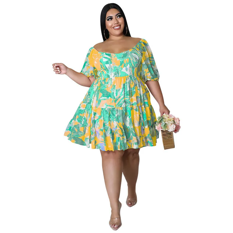 Vibrant Off-Shoulder Tiered Summer Dress with Playful Print