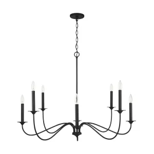 VINCENT 8 LIGHT CHANDELIER, BLACK IRON
