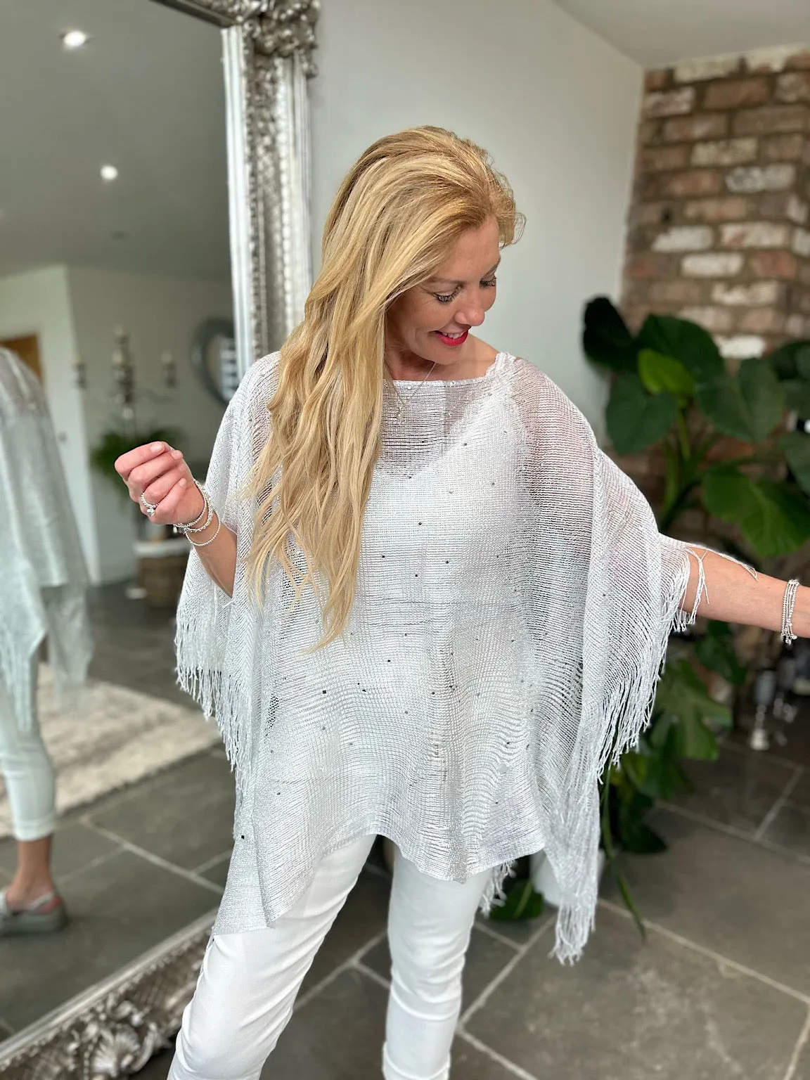 White Diamante Tassel Shawl Susan