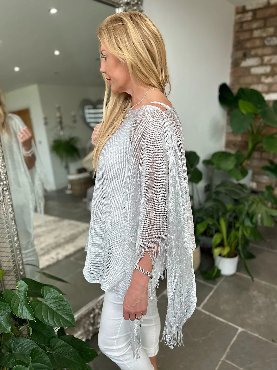 White Diamante Tassel Shawl Susan