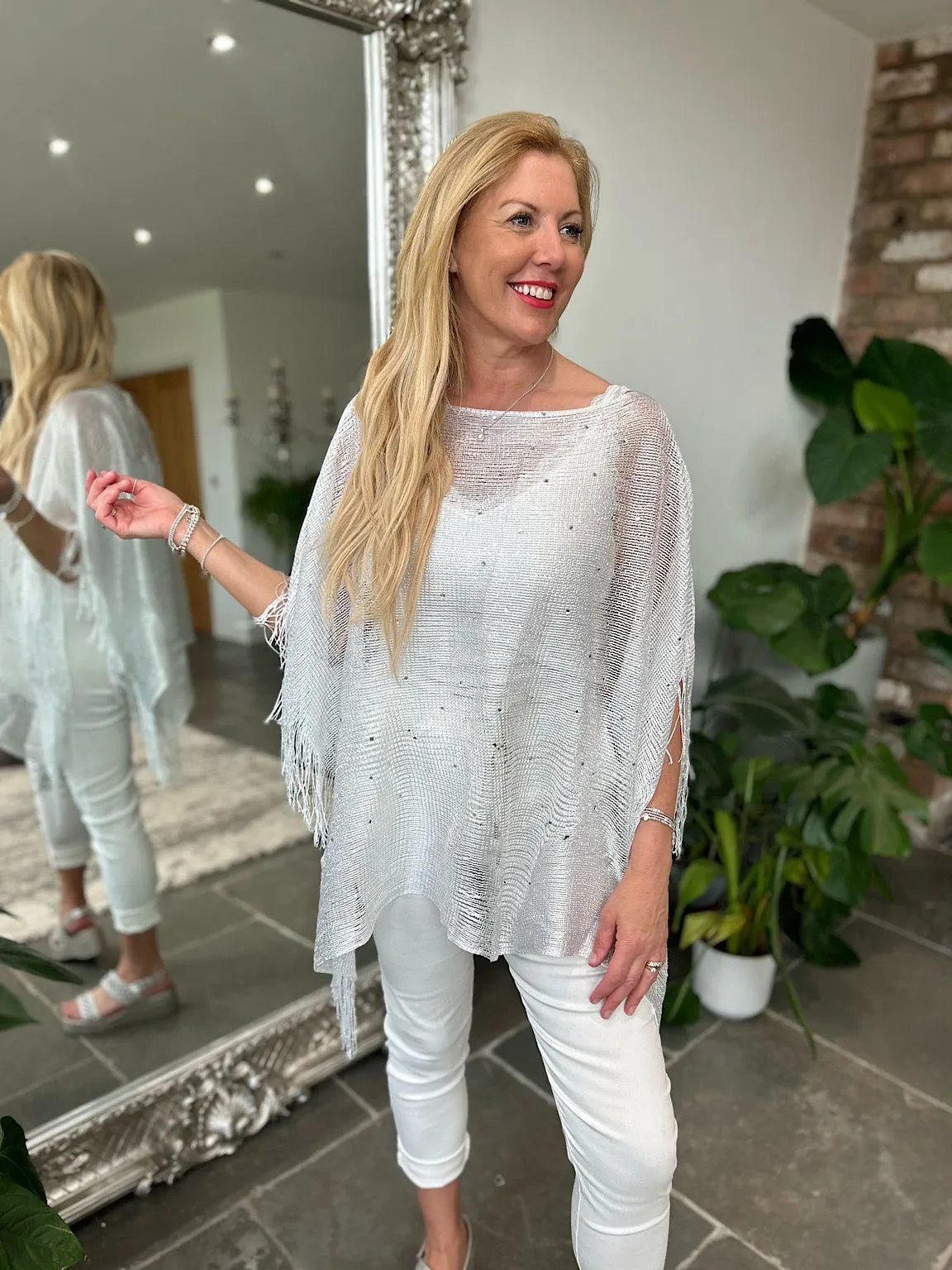 White Diamante Tassel Shawl Susan
