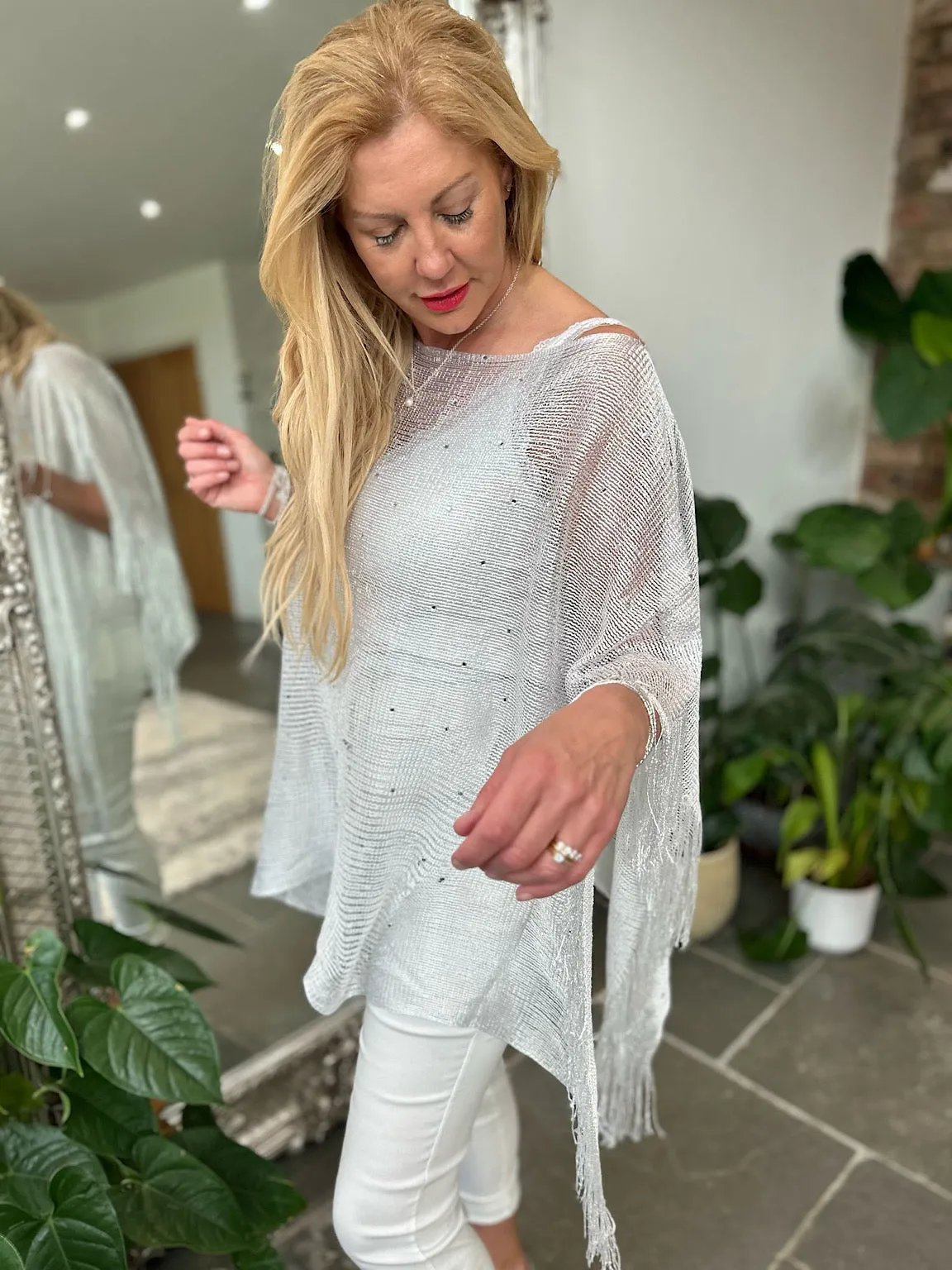 White Diamante Tassel Shawl Susan