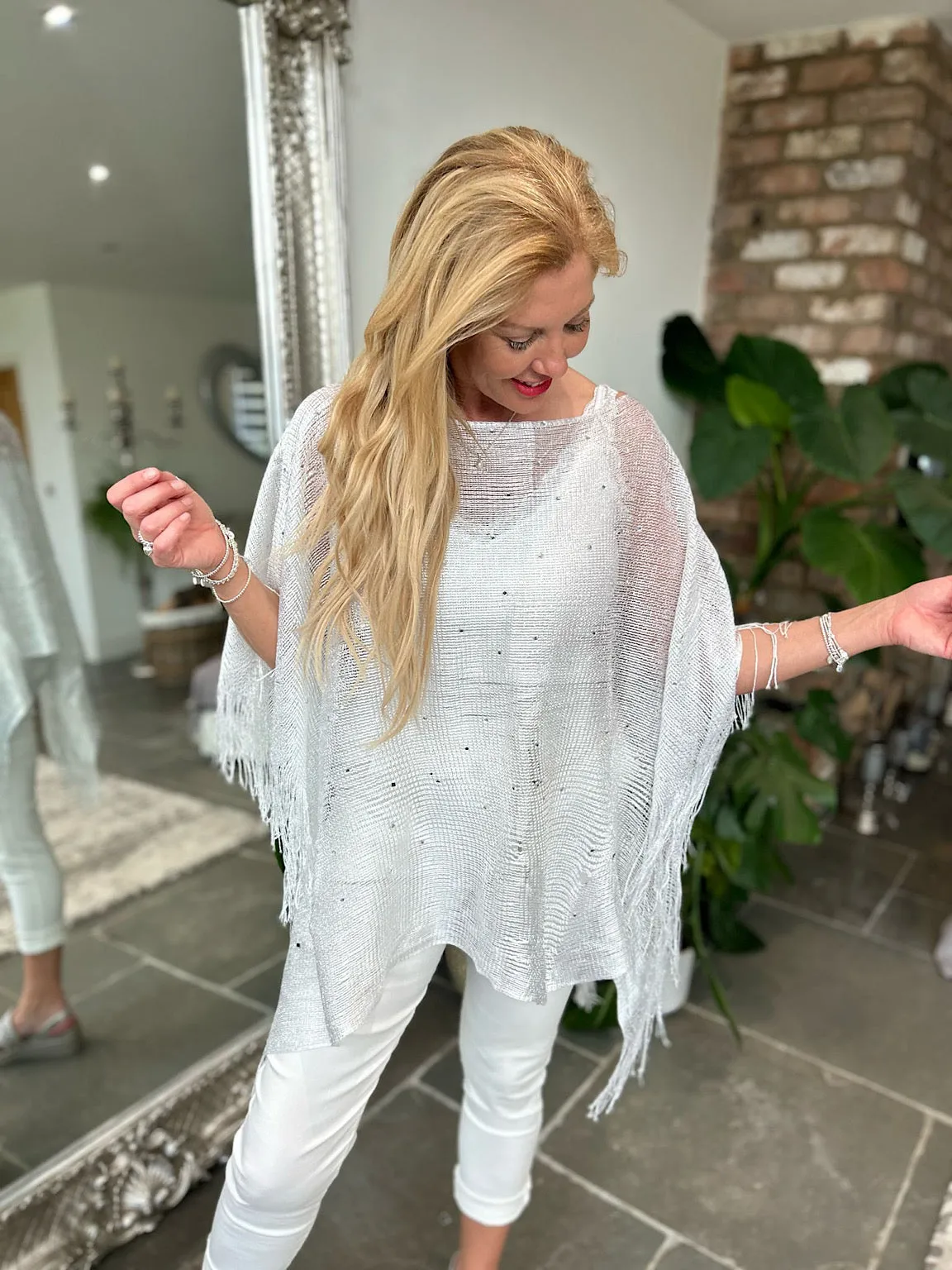 White Diamante Tassel Shawl Susan