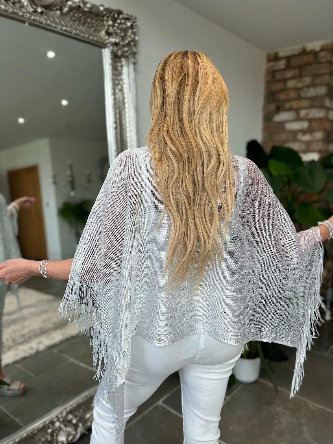 White Diamante Tassel Shawl Susan