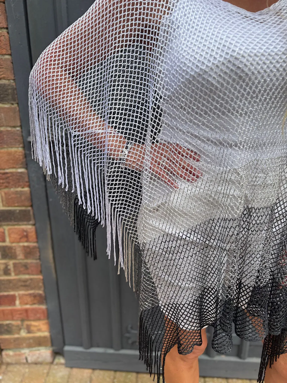 White Ombre Stripe Tassel Shawl Elaine