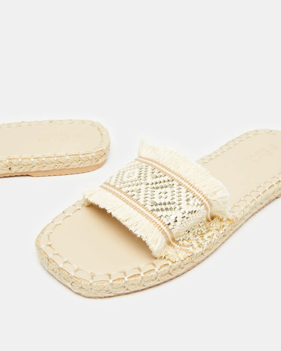Women Beige Embellished Espadrille Mule