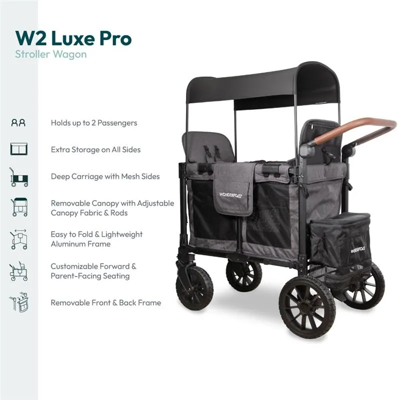 Wonderfold - W2 Luxe Pro Double Stroller For 2 kids, Charcoal Gray